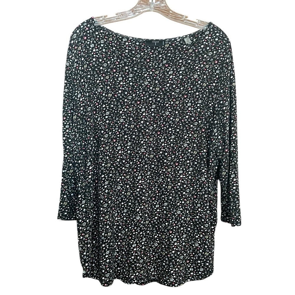 Tahari Women’s Black Floral Print Top Sz 1X